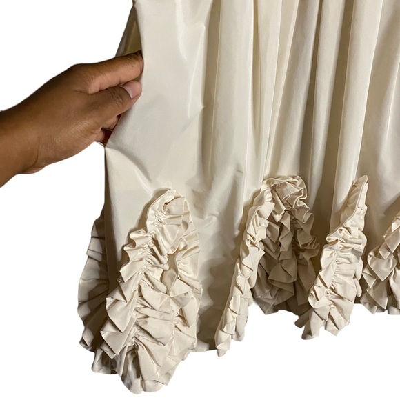 BCBGMAXAZRIA Women's Ivory Taffeta Woven Sleeveless V-Neck Ruffled Dress - Picture 5 of 13